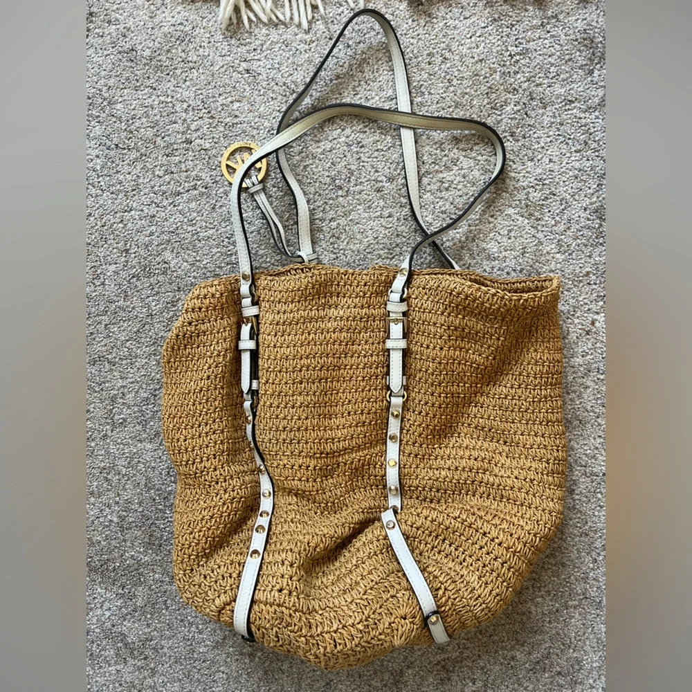 Michael Kors Straw & Leather Tote Bag - Picture 2 of 4